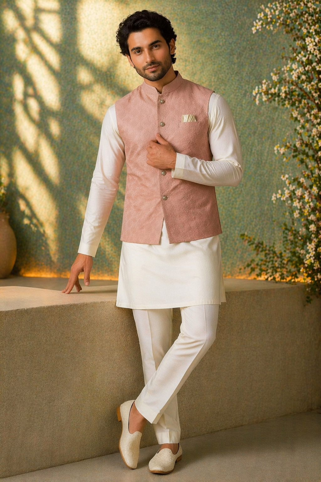 Mens Pink Indian Nehru Jacket