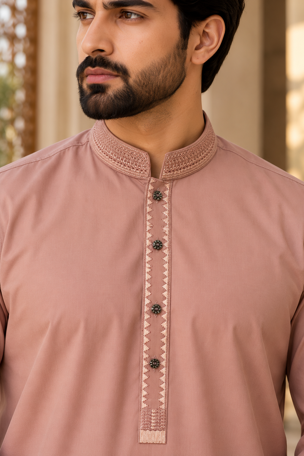 Men’s Dusty Pink Embroidered Shalwar Kameez
