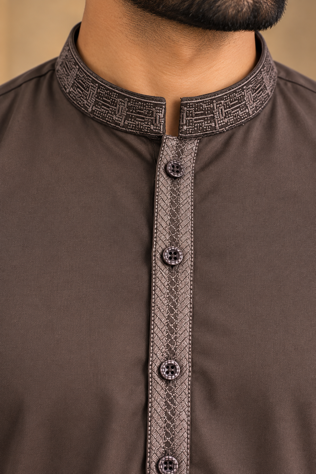 Men’s Plum Shalwar Kameez with Embroidered Collar