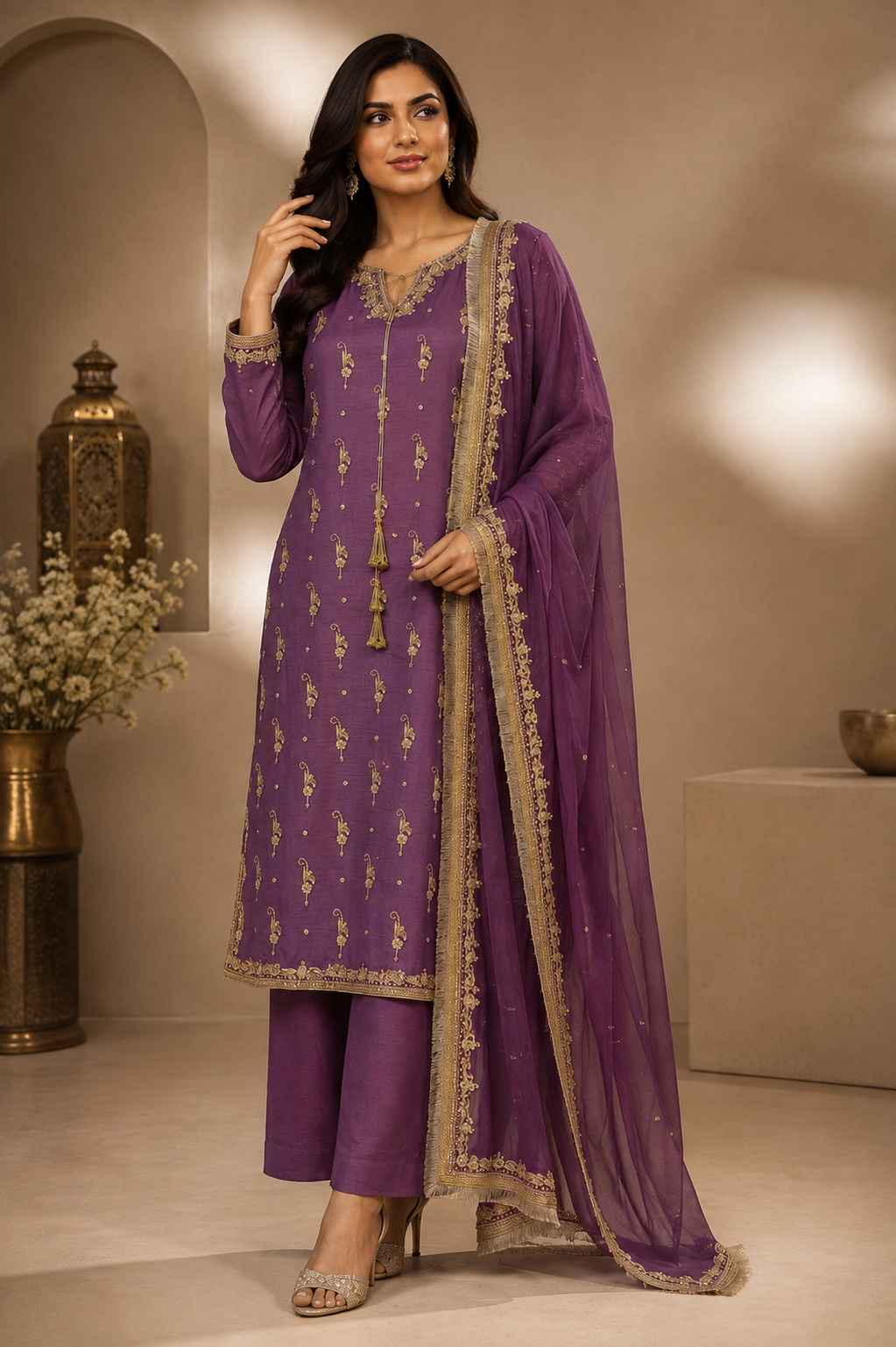 purple ladies indian party wear dress