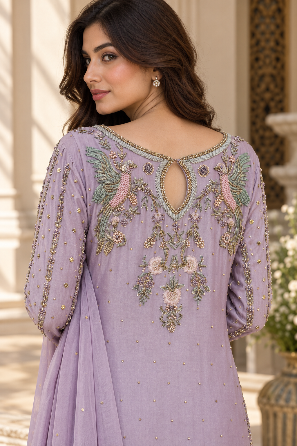 Lilac Embroidered Indian Palazzo Party Wear Suit
