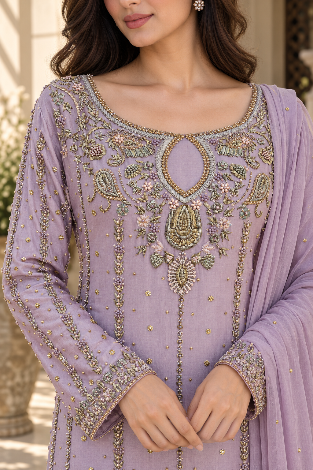 Lilac Embroidered Indian Palazzo Party Wear Suit