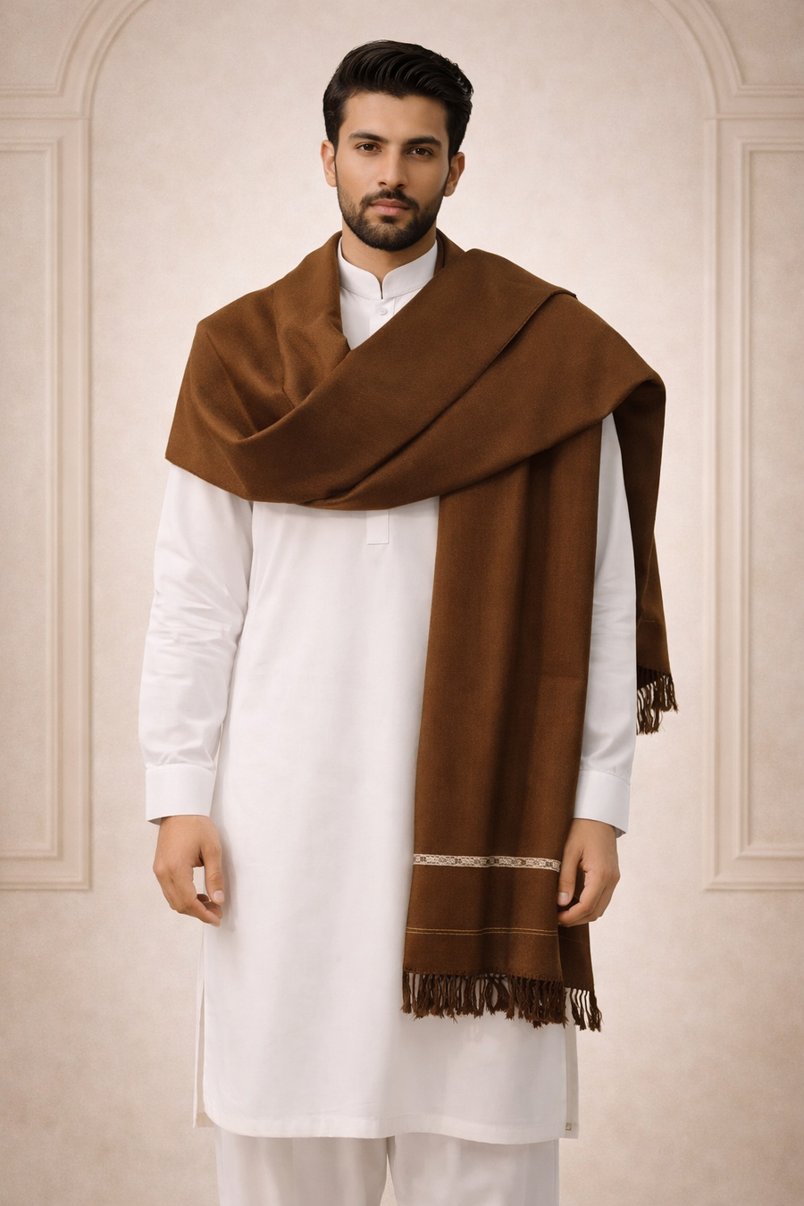 Rust Brown Men's Pakistani Wool Shawl