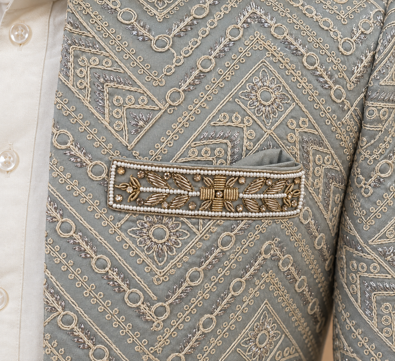Men’s Silver Grey Embroidered Jodhpuri Jacket
