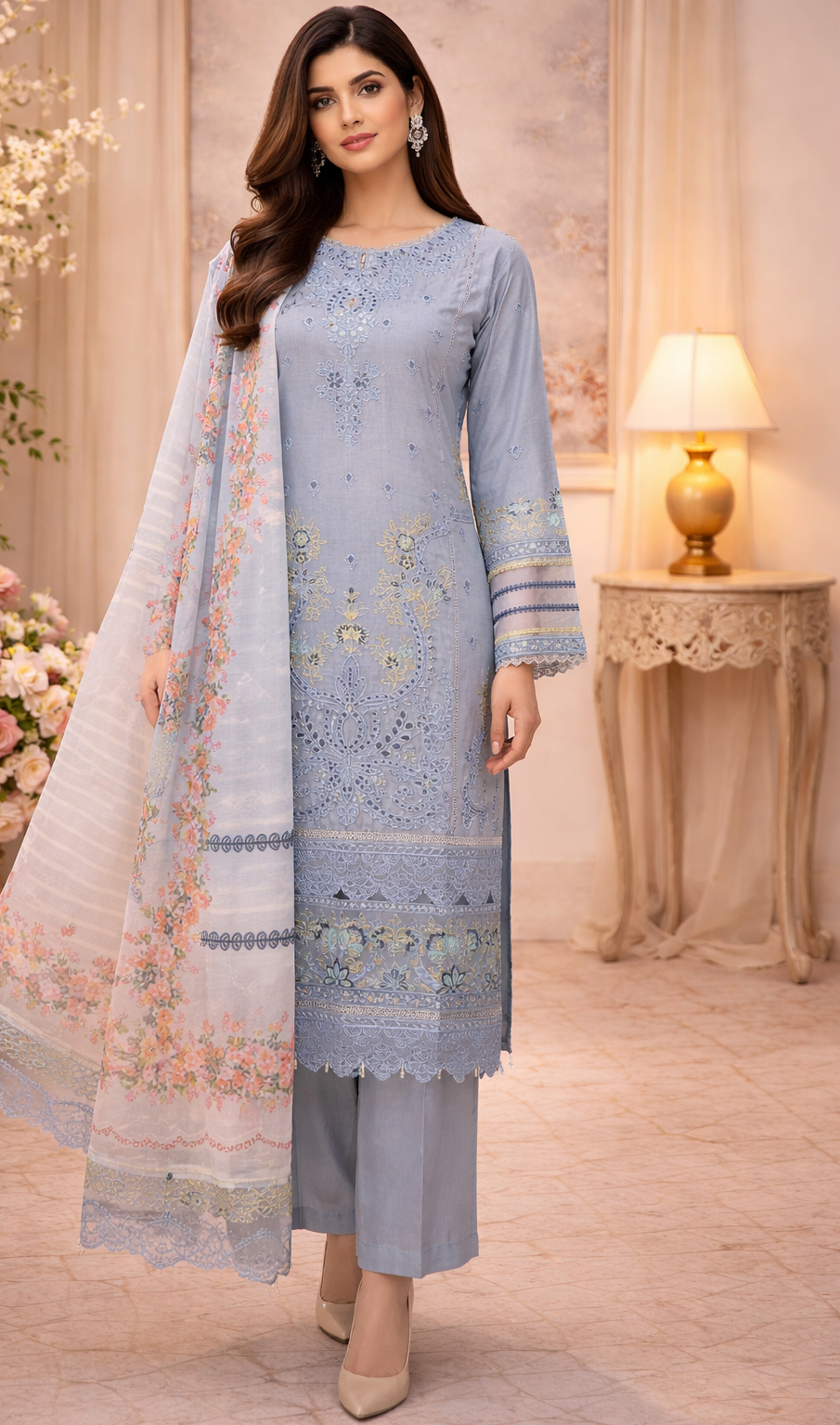 Light Blue Trouser suit eid Pakistani casual