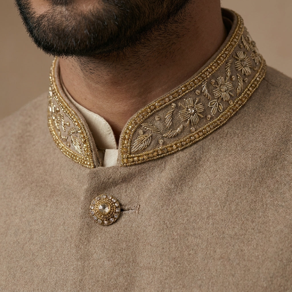 Mens Indian Taupe Nehru Jacket