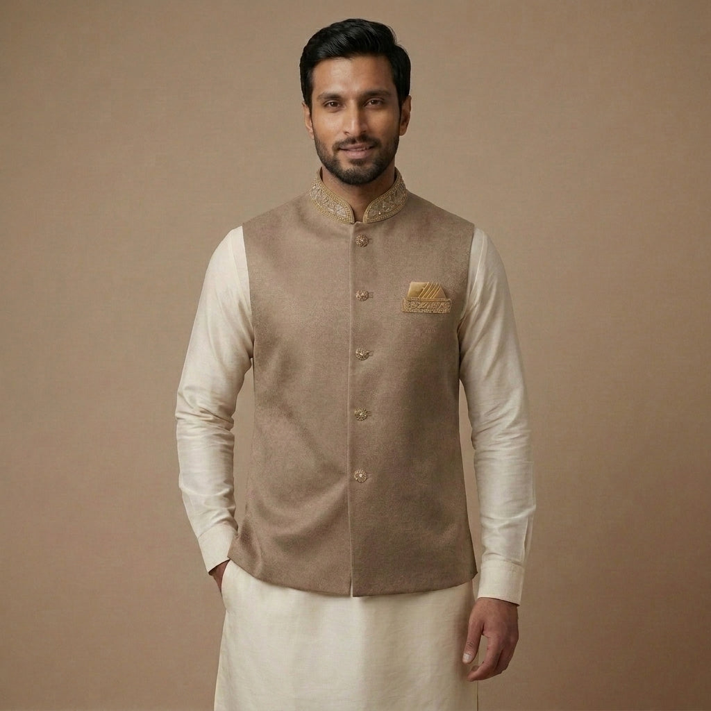 Mens Indian Taupe Nehru Jacket