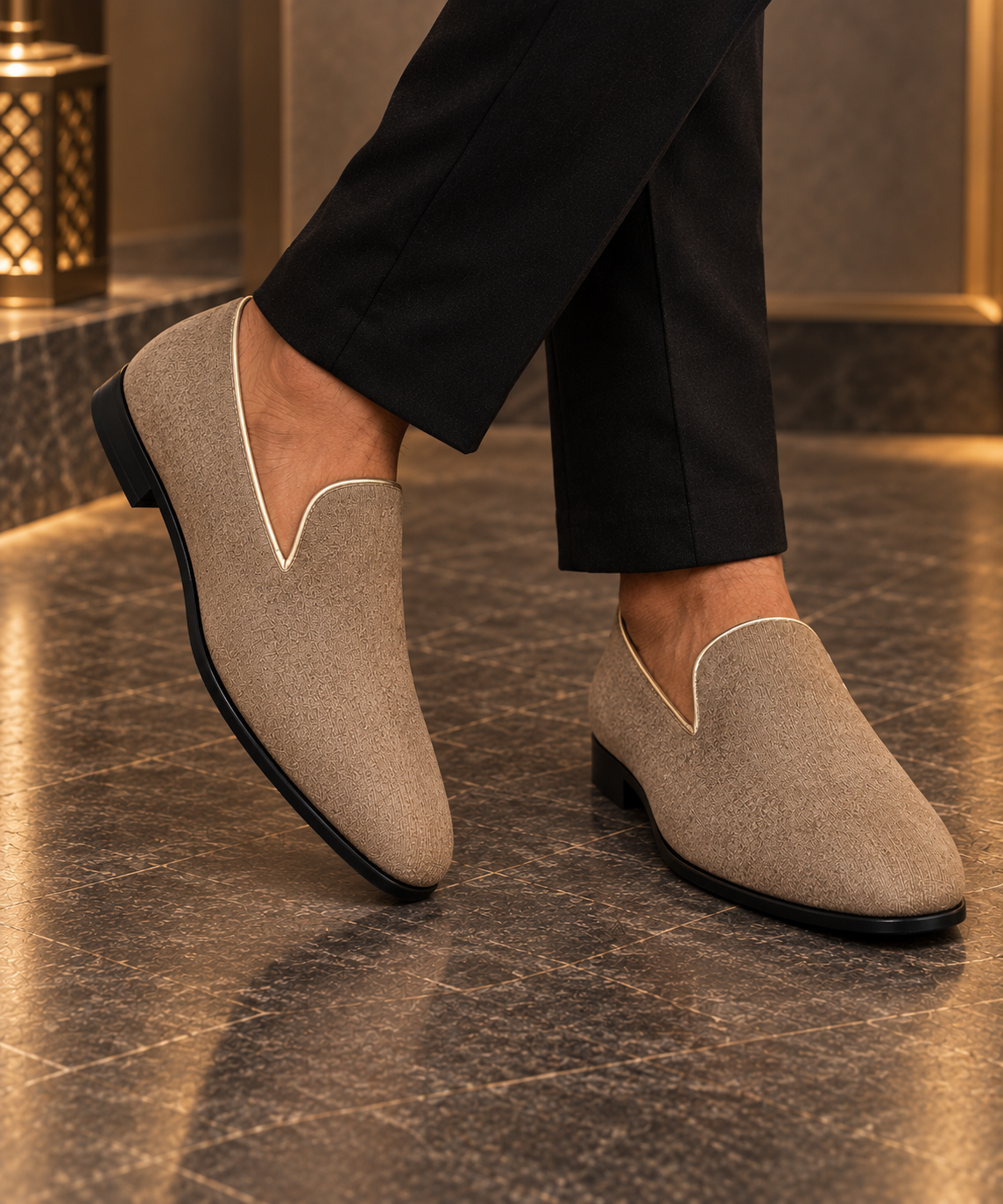 Men’s Taupe Slip-On Loafers – Formal Wedding Shoes