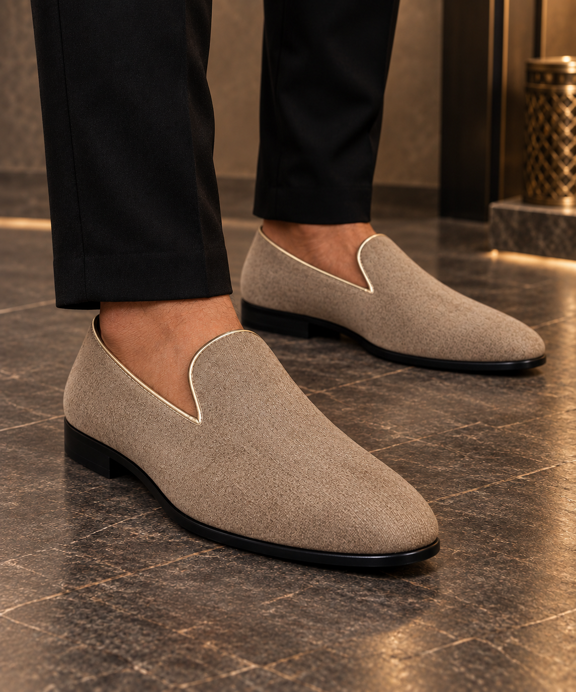 Men’s Taupe Slip-On Loafers – Formal Wedding Shoes