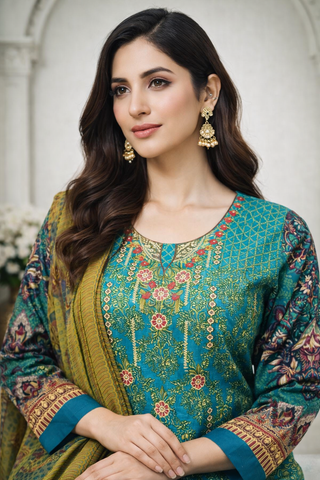 teal ladies womens lawn trouser suit close up