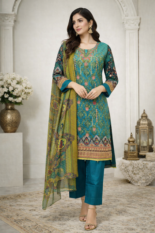 teal ladies womens lawn trouser suit full view