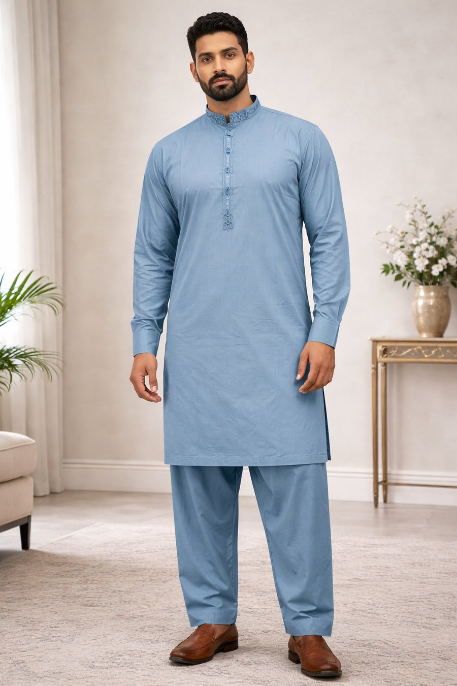 Mens Casual Stylish Embroidered Pakistani Shalwar Kameez