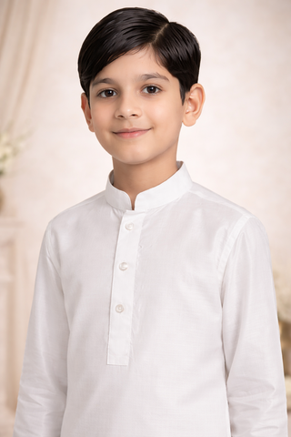 close view of boys plain white kurta pajama 