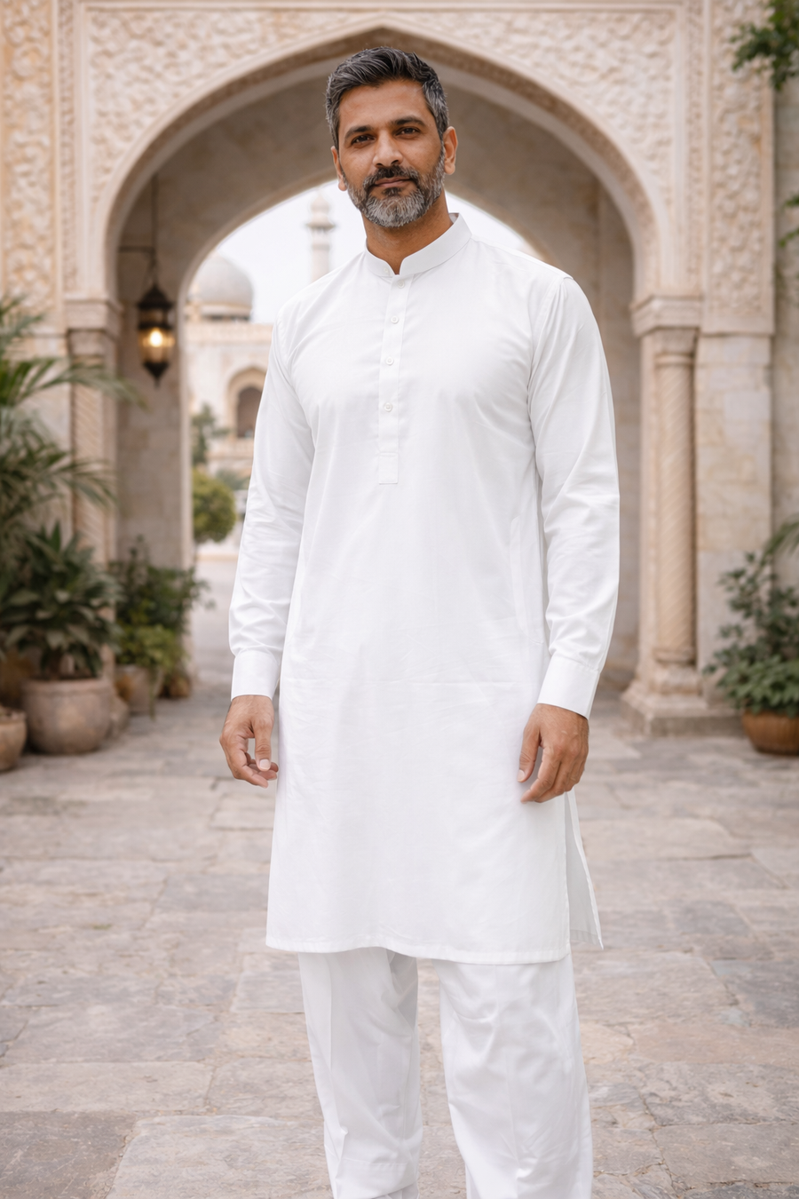 Men’s White Shalwar Kameez – Plain Casual Pakistani Suit