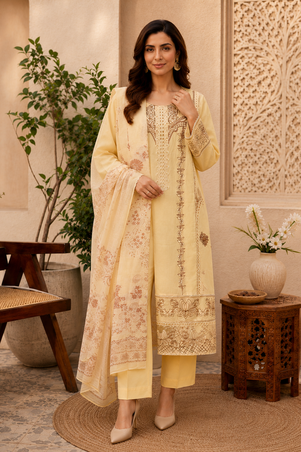 Yellow ladies pakistani palazzo pants salwar trouser suit UK