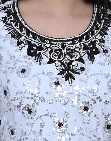 Black And White Embroidered Party Wear Shirt With Sharara
