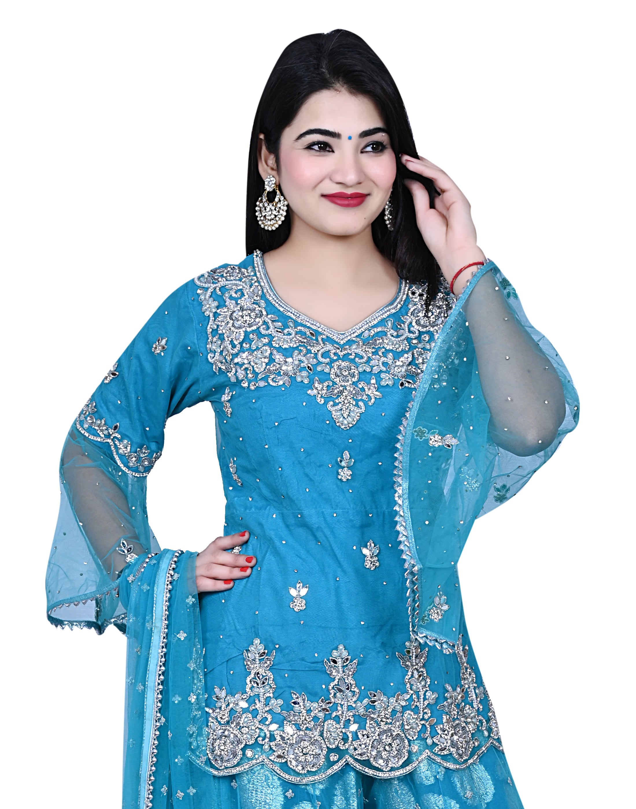 Blue Embroidered Party Wear Shirt With Sharara