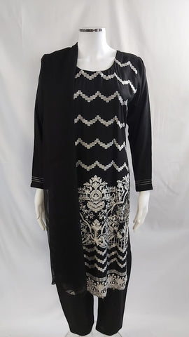 Black Ladies Thread Embroidery Linen Outfit