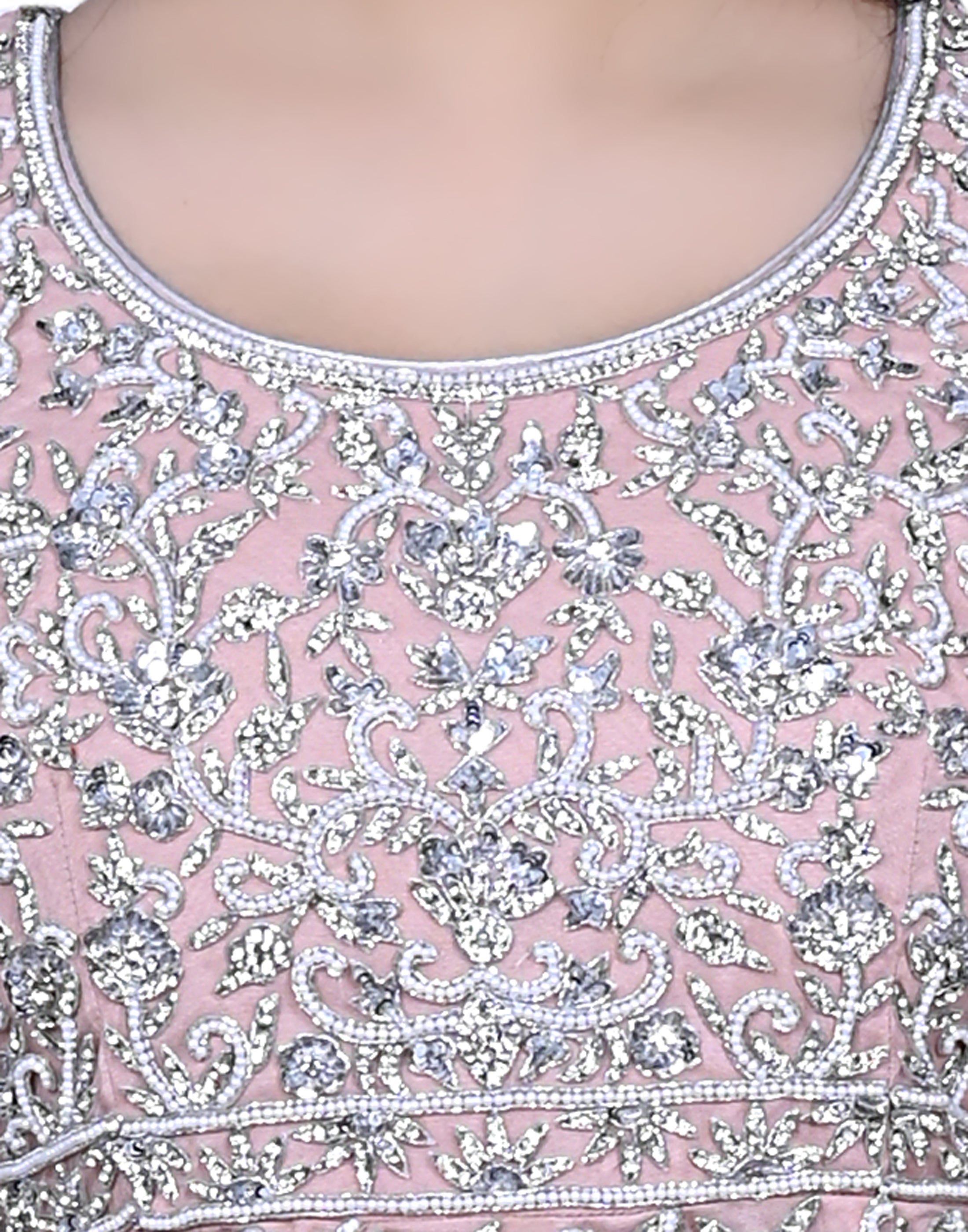 Dusty Pink Embroidered Party Wear Lengha With Peplum Shirt
