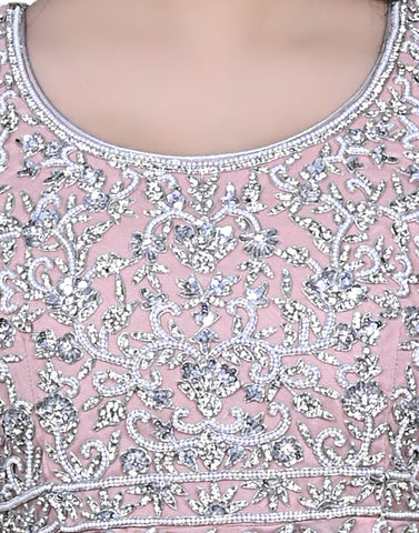 Dusty Pink Embroidered Party Wear Lengha With Peplum Shirt