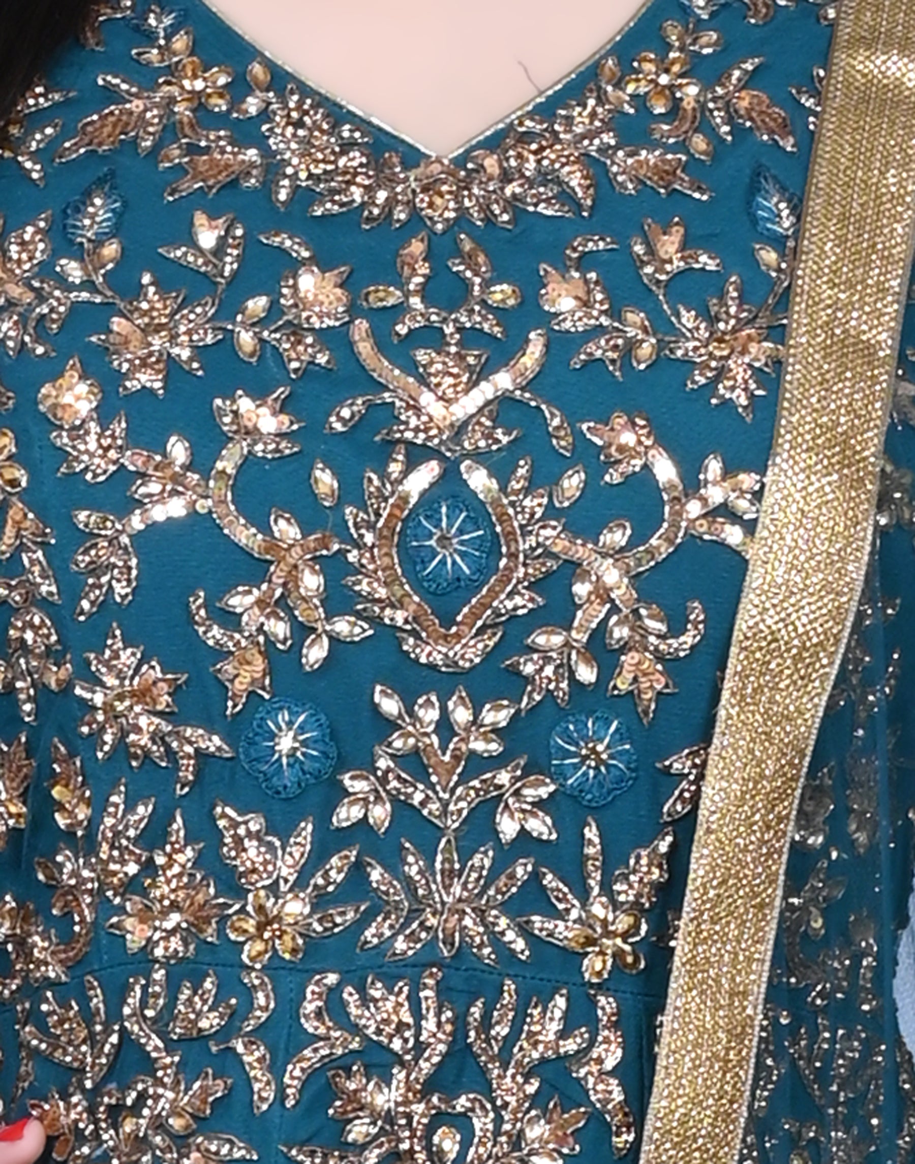 Emerald Green Embroidered Peplum Style Shirt With Lengha