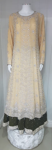 Light gold long dress with  langha heavy stone embroidered