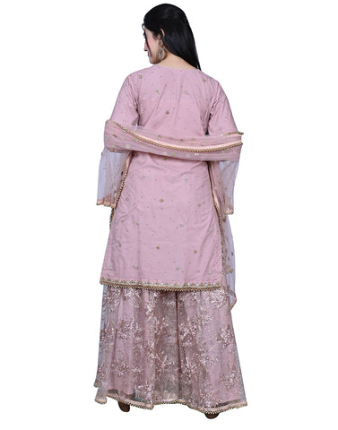 Pink Embroidered Party Wear Shirt With Sharara