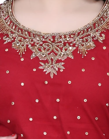 Maroon Embroidered Ladies Party Wear Shirt With Lengha