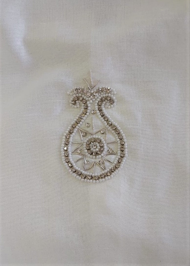 White Men's Embroidery Dupion Kurta Pajama