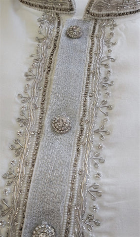 White Men's Embroidery Dupion Kurta Pajama