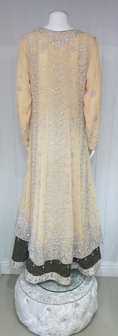 Light gold long dress with  langha heavy stone embroidered