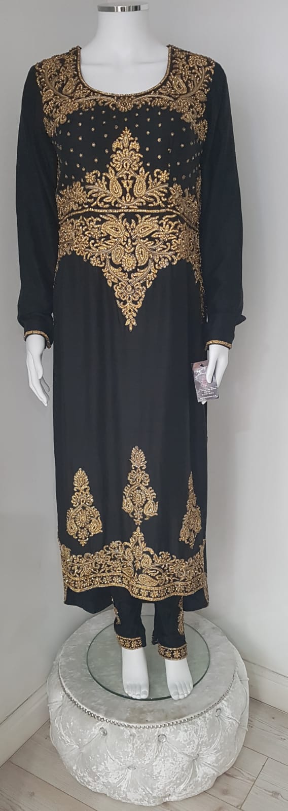Black Heavy Gold Stone Embroidered Tail Suit