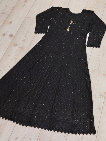 Black Embroidered Rayon Fabric Ladies Long Dress