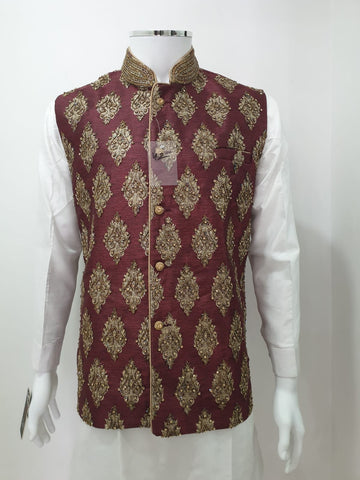 Maroon Fully Embroidered Waistcoat