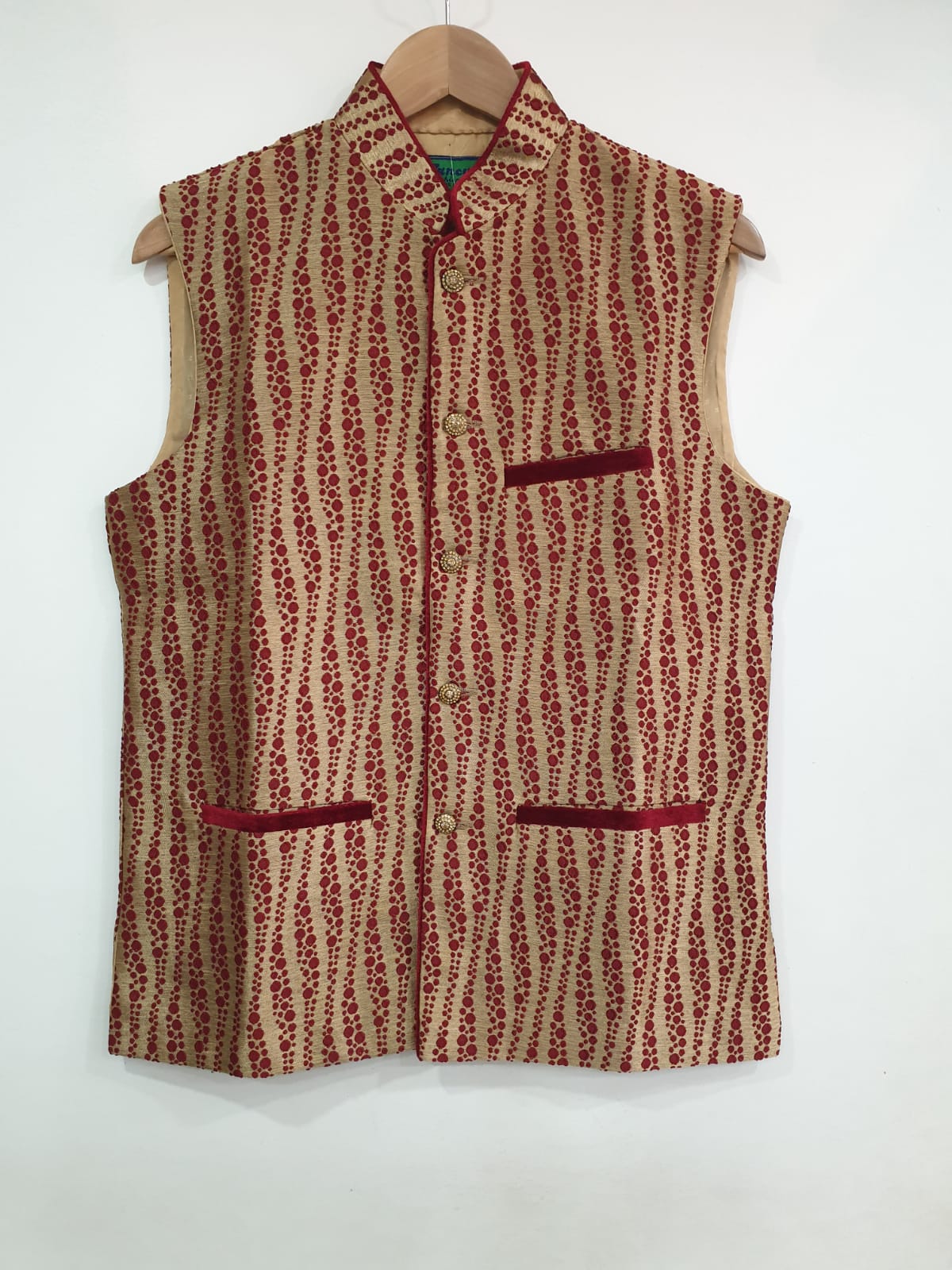 Red Self Print Brocade Waistcoat