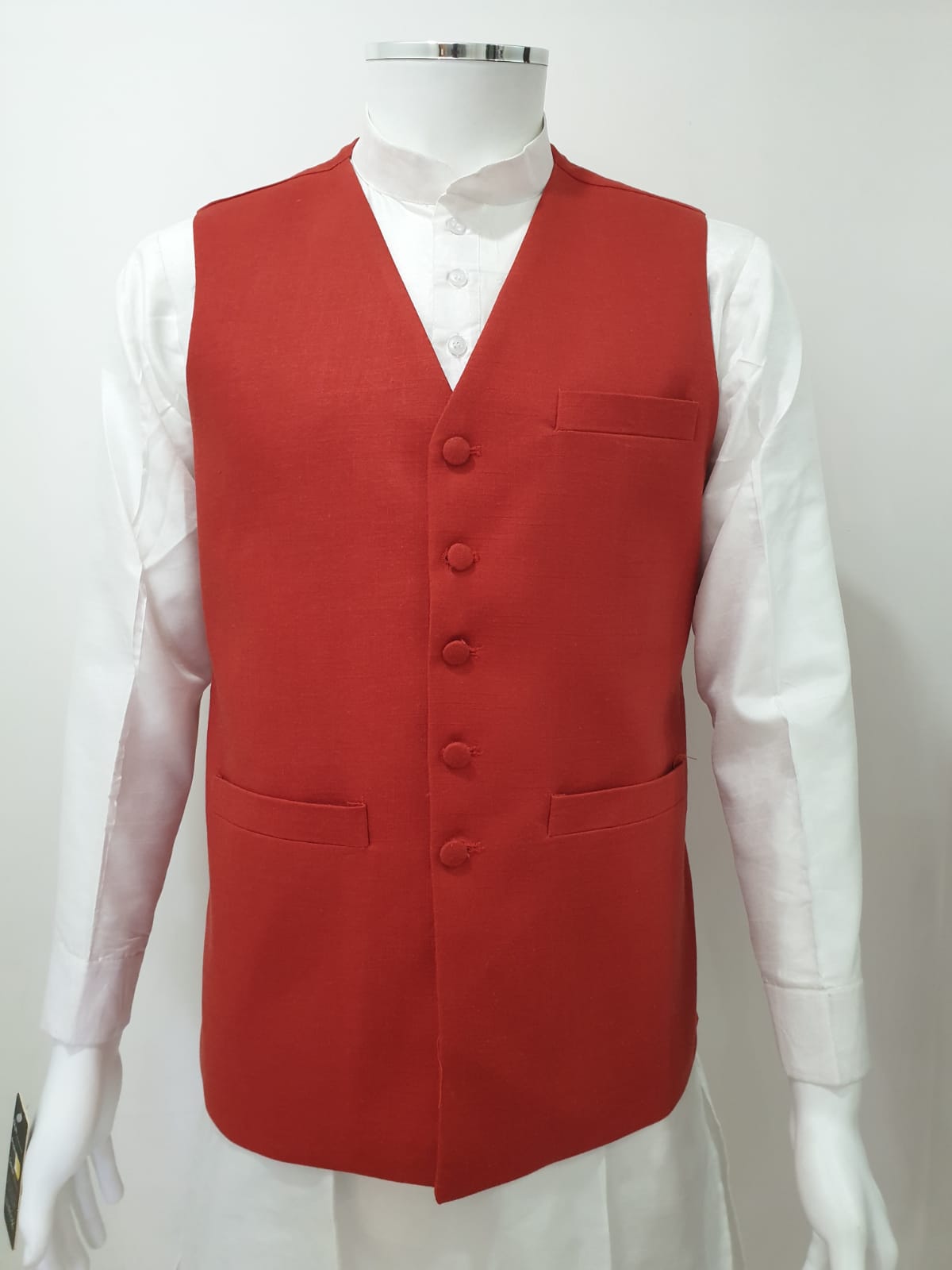 Plain Red V Neck Waistcoat