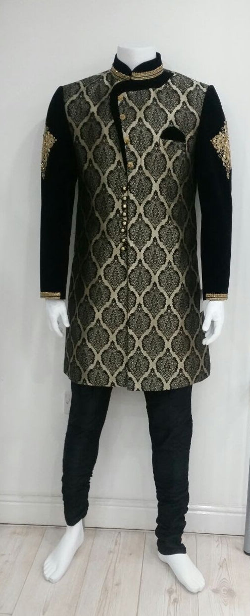 Black Indo Western Outfit On Brocade Fabric