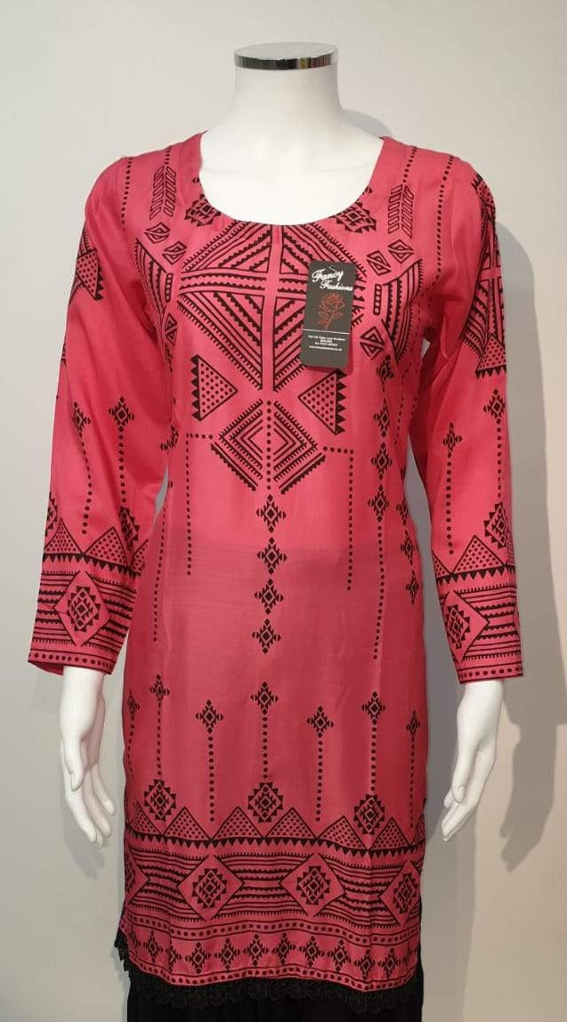 Ladies Pink Linen Digital Print Kurti FF2