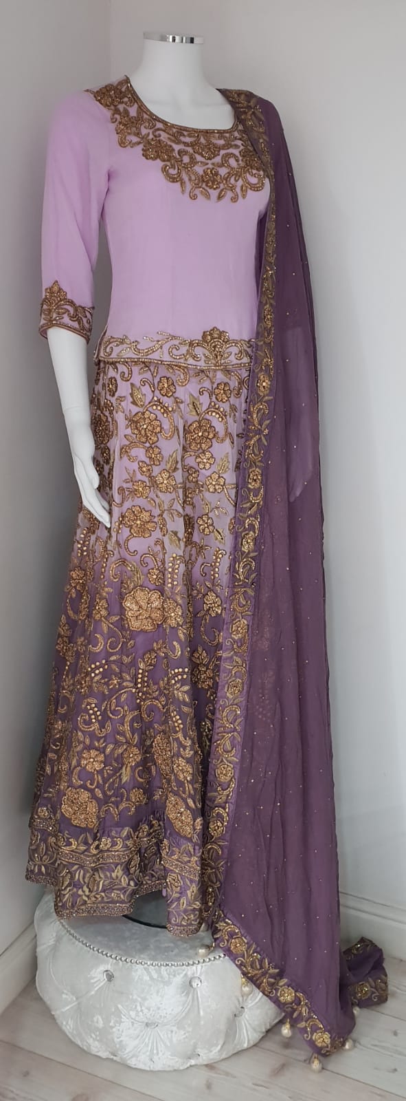 Purple wedding langha with gold embroidery