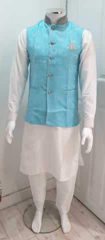 Blue Waistcoat On Brocade Fabric