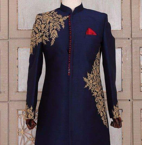 Blue Indo Western With Gold Embroidery 