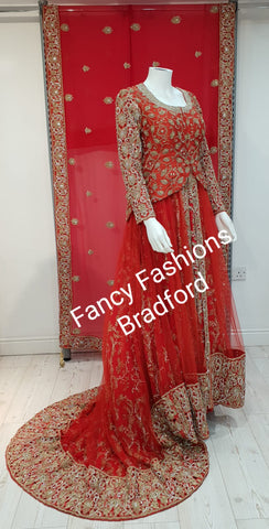 Traditional Red Embroidered Bridal Lengha
